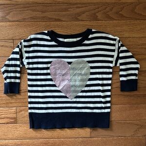 🤍 J. CREW crewcuts sweater heart blue and white stripes size 2T girls EUC